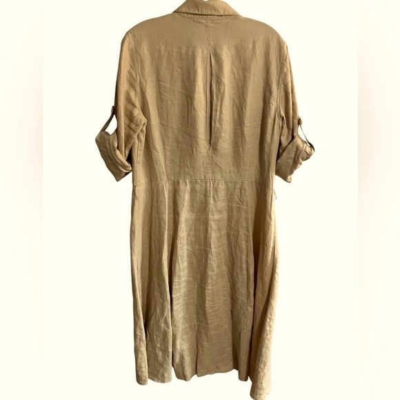 Linen Tab Sleeves Button Front Gold Shirt Dress Jones New York Womens Sz 14 - Picture 2 of 8